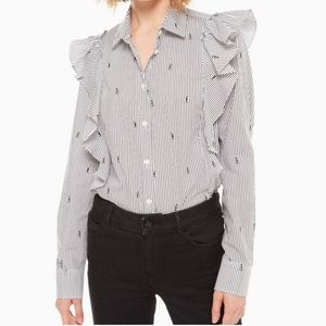 Kate Spade Penguin Ruffle Button Down Shirt Size Medium